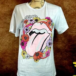 Rolling Stones T-Shirt White with flowers size M